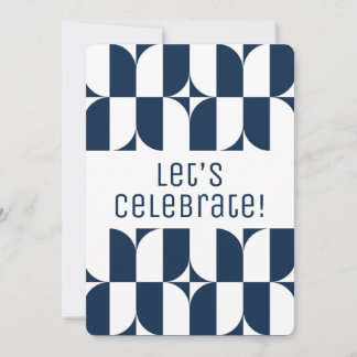Blue and white mid-century modern invitation