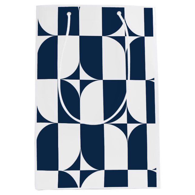 Blue and white mid-century modern medium gift bag (Front)