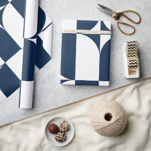 Blue and white mid-century modern wrapping paper
