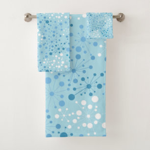 Blue And White Mid-Century Retro Modern Starbursts Bath Towel Set