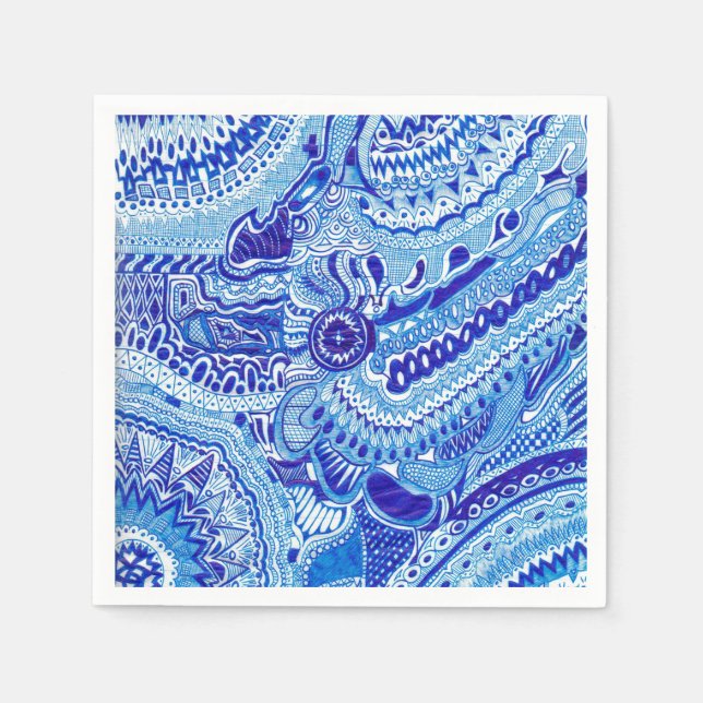 Blue and White Ming style patterned Napkin (Front)