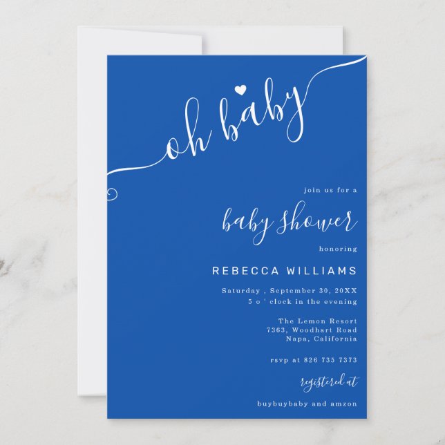 Blue and White Minimalist Baby Shower Invitation (Front)