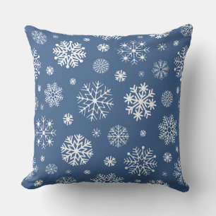 Blue And White Minimalist Snowflakes Background Cushion