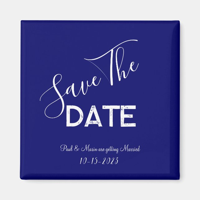 Blue and White Minimalist Wedding Save the Date Magnet (Front)