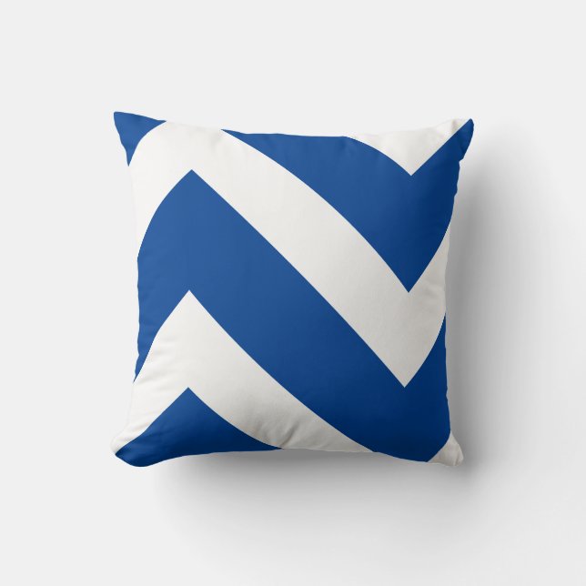 Blue and White Modern Chevron Geometric Cushion (Front)