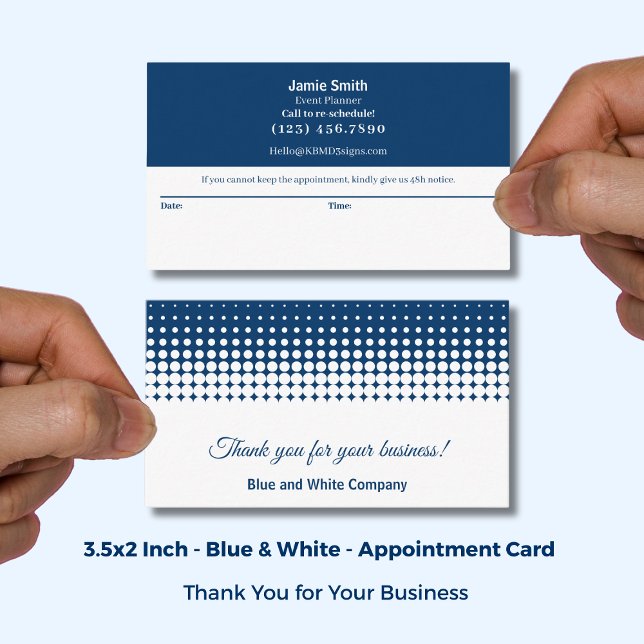Blue and White Modern Combo Thank You & Appointment Card (Blue and White Modern Combo Thank You & Appointment Card; Size: 3.5x2 Inch)