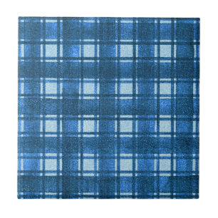 Blue and White Modern Denim Plaid Pattern Ceramic Tile