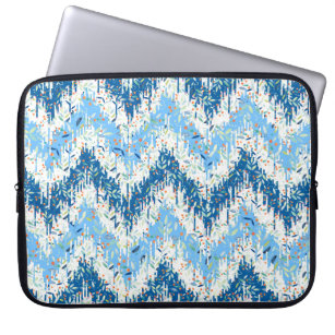 Blue And White Modern Ikat Chevron Pattern Laptop Sleeve