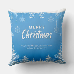 Blue and White Modern Merry Christmas Cushion
