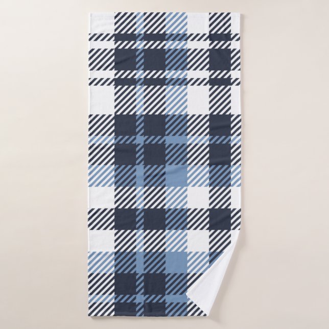 Blue and White modern tartan plaid Scottish seamle Bath Towel (Bath Towel)
