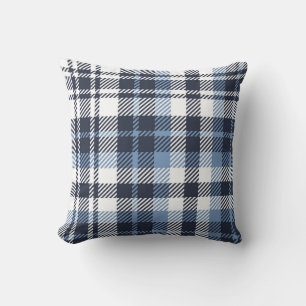 Blue and White modern tartan plaid Scottish seamle Cushion