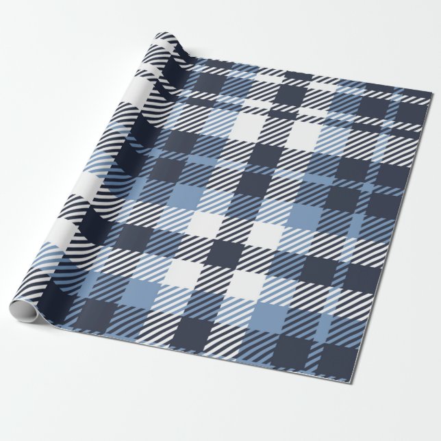 Blue and White modern tartan plaid Scottish seamle Wrapping Paper (Unrolled)