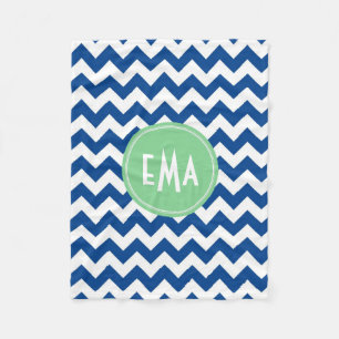 Blue And White Monogram Chevron Geometric Pattern Fleece Blanket