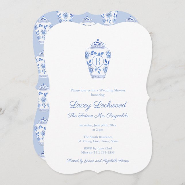 Blue And White Monogram Future Mrs Bridal Shower Invitation (Front/Back)
