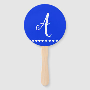 Blue and White Monogram Initial Hand Fan