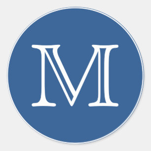 Blue and White Monogram Letter Classic Round Sticker