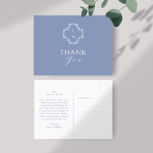 Blue and White Monogram Thank You Postcard