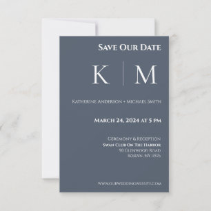 Blue and White-Monogram-Wedding- Save The Date