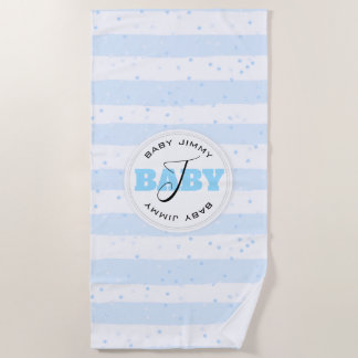 Blue and White Monogrammed Baby Stripes Beach Towel