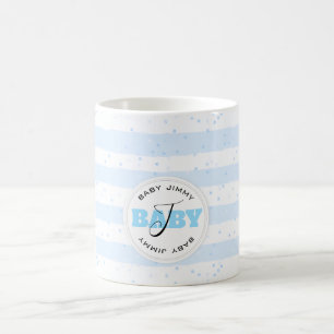 Blue and White Monogrammed Baby Stripes Coffee Mug