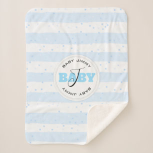 Blue and White Monogrammed Baby Stripes Sherpa Blanket