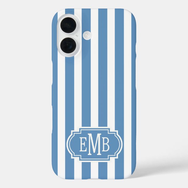 Blue and White Monogrammed Stripes Case-Mate iPhone Case (Back)