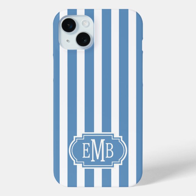 Blue and White Monogrammed Stripes Case-Mate iPhone Case (Back)