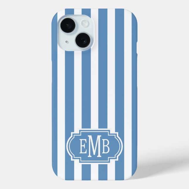 Blue and White Monogrammed Stripes Case-Mate iPhone Case (Back)