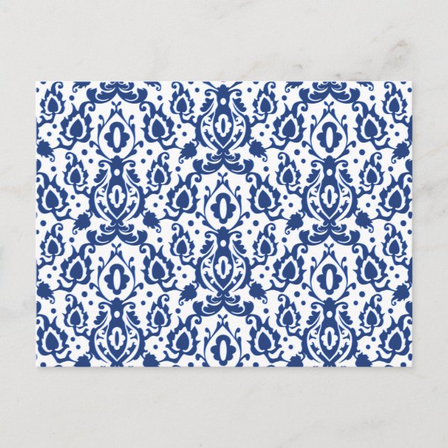 Blue and White Moroccan Casbah Damask Postcard (Front)