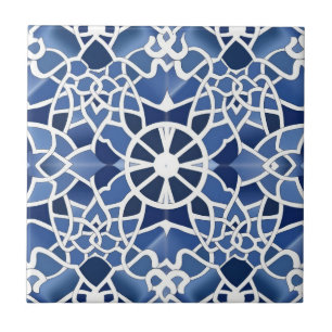 Blue and White Moroccan Pattern Ceramic Tile