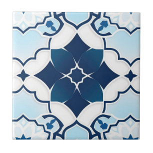 Blue and White Moroccan Pattern Ceramic Tile
