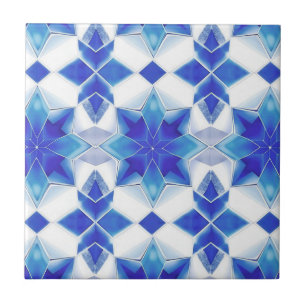Blue and White Moroccan Pattern Ceramic Tile