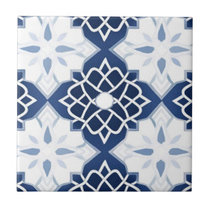Blue and White Moroccan Pattern Ceramic Tile