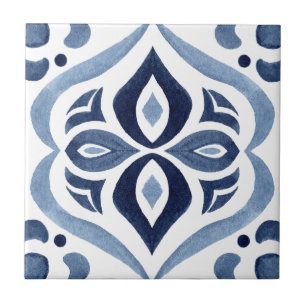 Blue and White Moroccan Pattern Ceramic Tile