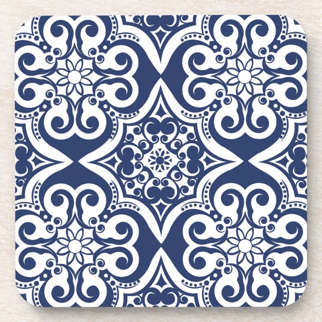 Blue and White Moroccan Pattern Coaster (Front)