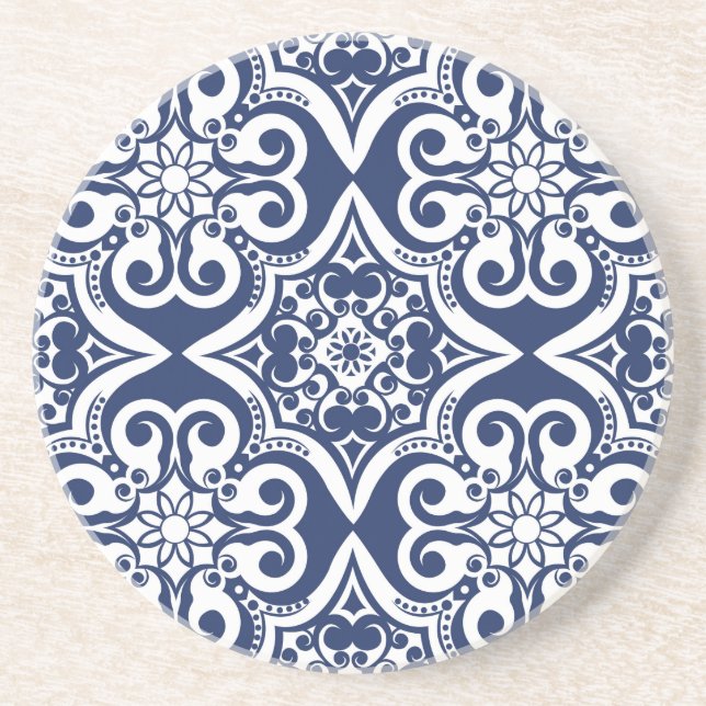 Blue and White Moroccan Pattern Coaster (Front)