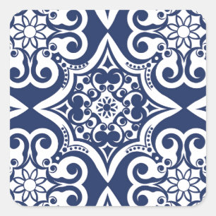 Blue and White Moroccan Pattern Square Sticker