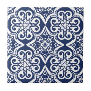 Blue and White Moroccan Pattern Tile