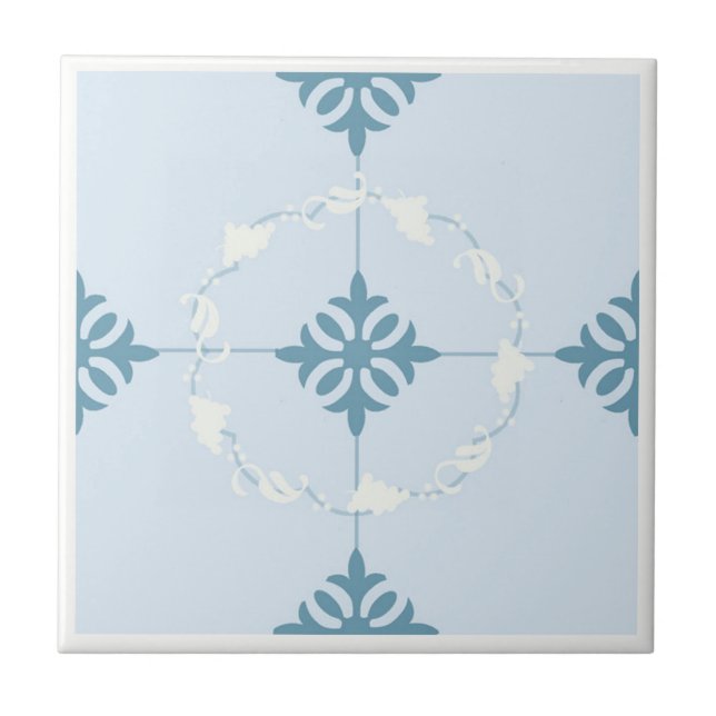 Blue and White Moroccan Patterned Tile (Front)