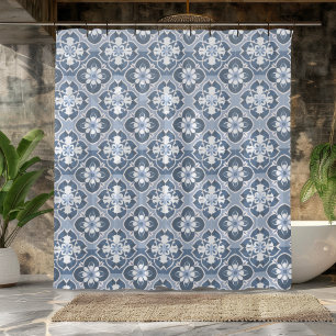 Blue and White Moroccan Tile Shower Curtain