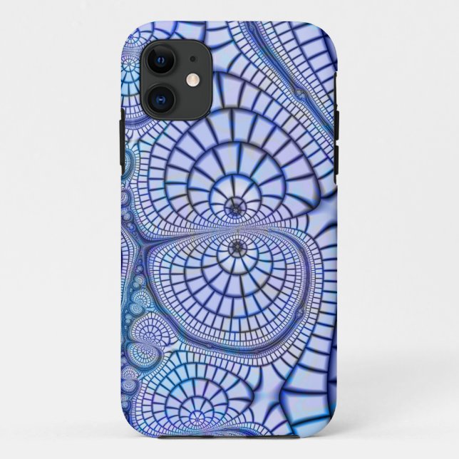 blue and white mosaic fractal iphone case (Back)