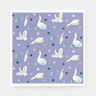 Blue and White Mother Goose and Baby Goose Pattern Napkin