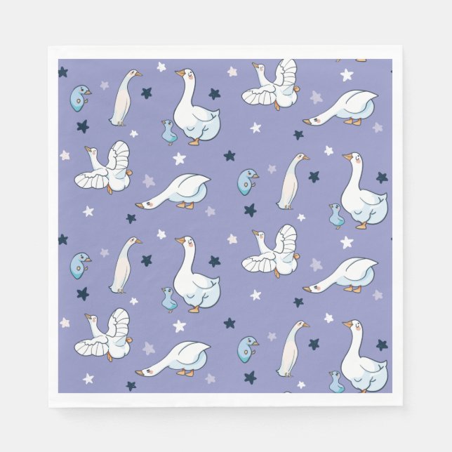 Blue and White Mother Goose and Baby Goose Pattern Napkin (Front)