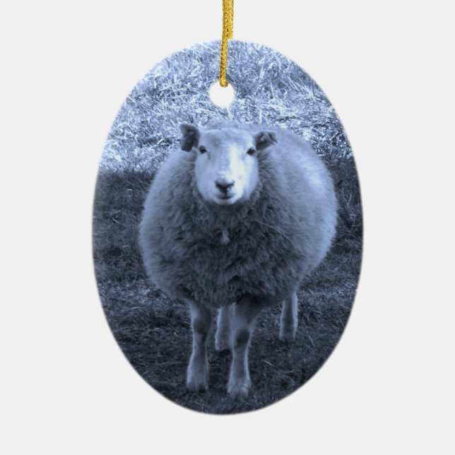 Blue and White  Mother sheep Ceramic Tree Decoration (Front)