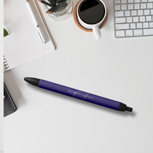 blue and white name monogram  black ink pen