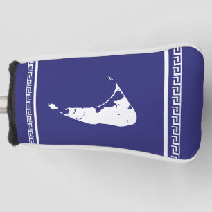 Blue and White Nantucket Island Greek Key Putter Golf Head Cover