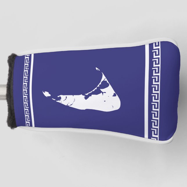 Blue and White Nantucket Island Greek Key Putter   Golf Head Cover (Front)