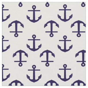 Blue and White nautical anchor Pattern Fabric