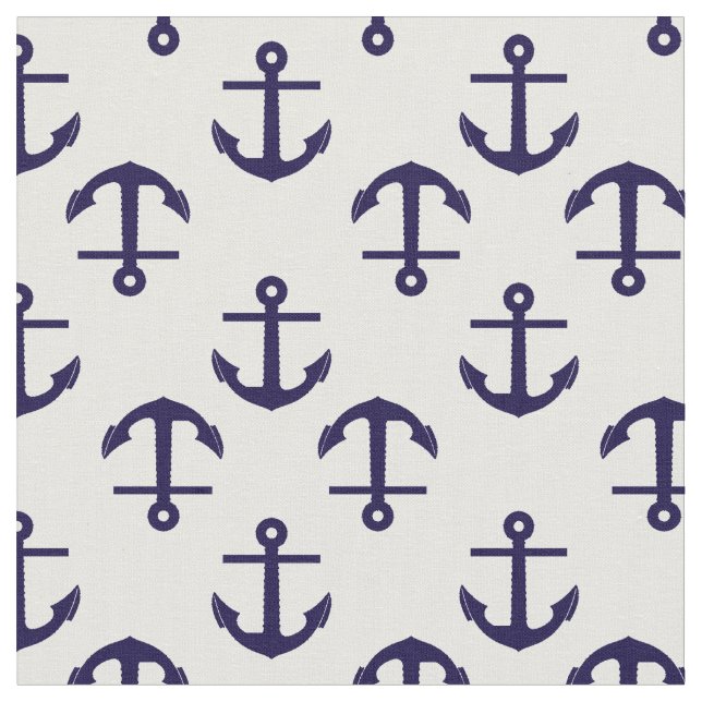 Blue and White nautical anchor Pattern Fabric (Close Up)