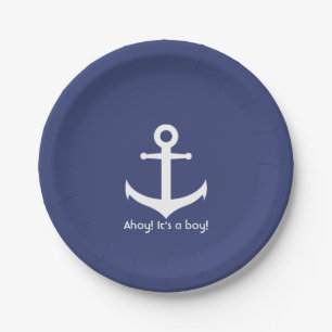 Blue and White Nautical Anchor Plates
